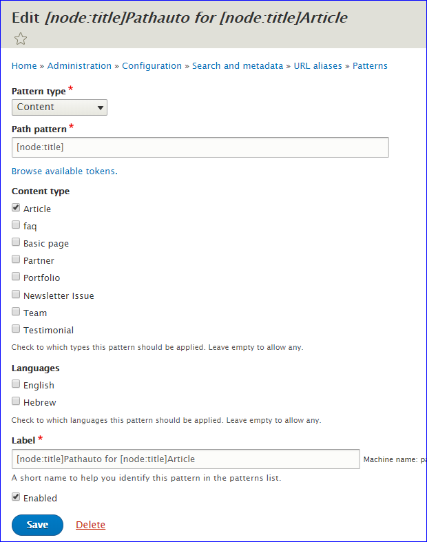 Pathauto module